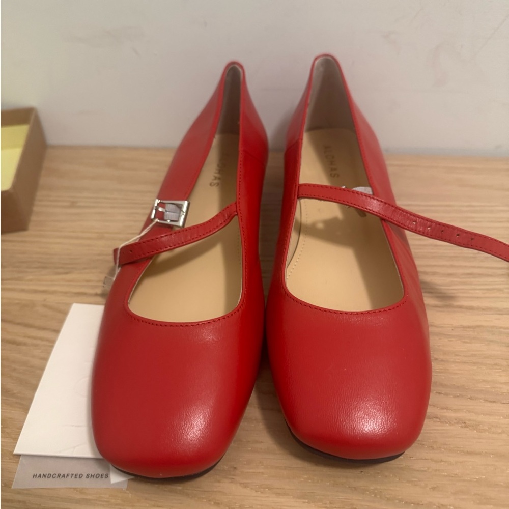 Por Do Sol Red Leather Ballet Flats.